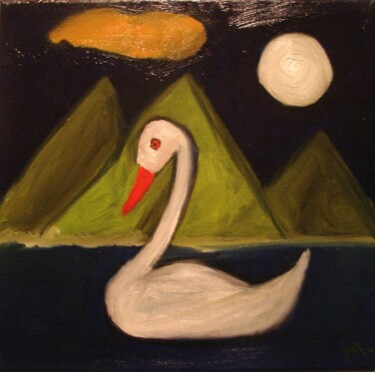 Painting titled "Cisne Branco" by Marco Miranda, Original Artwork, Oil