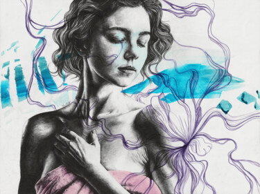Dessin intitulée "In The Arms Of Sleep" par Marco Paludet, Œuvre d'art originale, Crayon