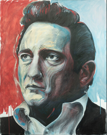 제목이 "Johnny Cash"인 미술작품 Marco Perini로, 원작, 기름 나무 들것 프레임에 장착됨