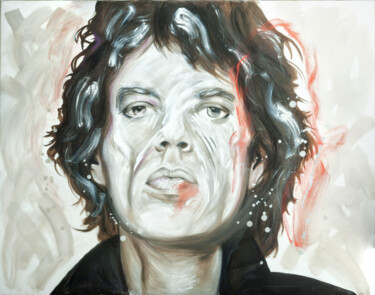 Painting titled "Mick Jagger_2" by Marco Perini, Original Artwork, Oil Mounted on Wood Stretcher frame