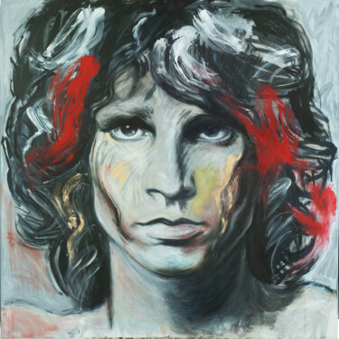 Malerei mit dem Titel "Jim Morrison" von Marco Perini, Original-Kunstwerk, Öl Auf Keilrahmen aus Holz montiert