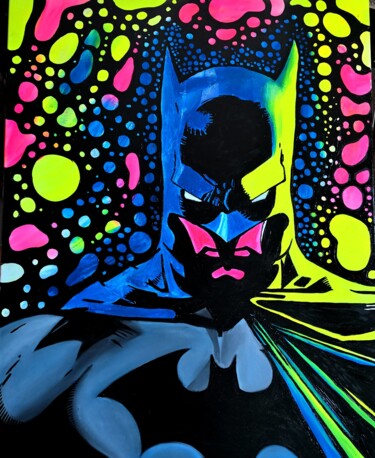 Painting titled "Batman" by Marco Scali, Original Artwork, Acrylic Mounted on Wood Stretcher frame