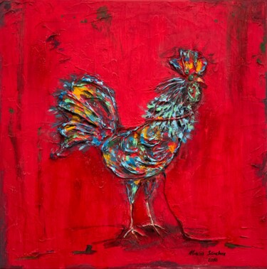 Картина под названием "Gallo rojo" - Marcos Sánchez, Подлинное произведение искусства, Акрил