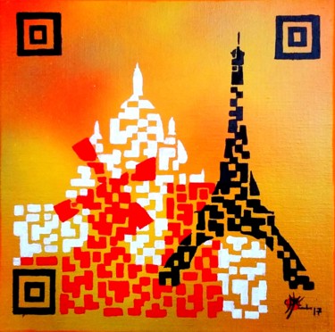 Painting titled "Paris Flash code" by Marc Parmentier, Original Artwork, Acrylic Mounted on Wood Stretcher frame