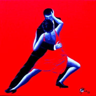 Painting titled "Tango rouge XXII" by Marc Parmentier, Original Artwork, Acrylic Mounted on Wood Stretcher frame