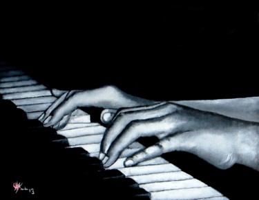 Painting titled "Pianiste" by Marc Parmentier, Original Artwork, Acrylic Mounted on Wood Stretcher frame