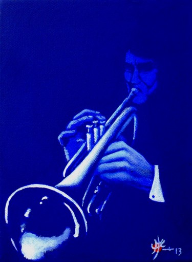 Pittura intitolato "Trompette bleue" da Marc Parmentier, Opera d'arte originale, Acrilico Montato su Telaio per barella in l…