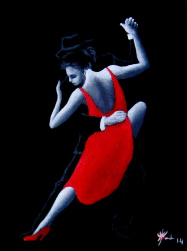 Malerei mit dem Titel "Tango noir III" von Marc Parmentier, Original-Kunstwerk, Acryl Auf Keilrahmen aus Holz montiert