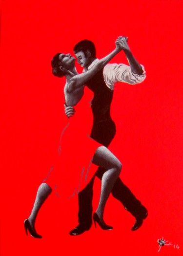 Painting titled "Tango rouge XIV" by Marc Parmentier, Original Artwork, Acrylic Mounted on Wood Stretcher frame