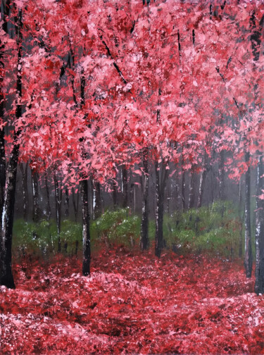 Schilderij getiteld "Red forest" door Maretta Elsalieva, Origineel Kunstwerk, Acryl