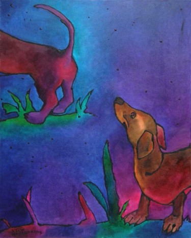 Painting titled "Dogocentryzm 2" by Margalit (Malgorzata Krasucka), Original Artwork, Oil
