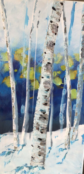 Painting titled "Winter Birches-cana…" by Margaret Allen, Original Artwork, Acrylic