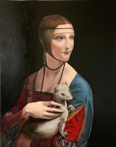 Painting titled "Lady with an Ermine" by Margarita Ado, Original Artwork, Oil