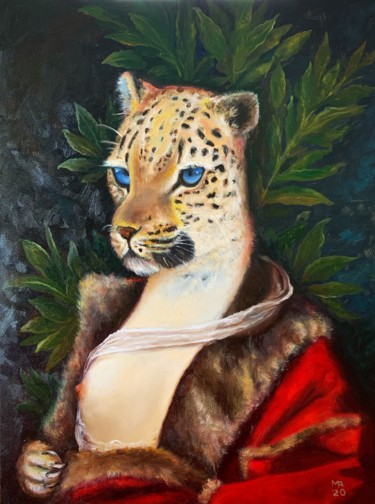 Painting titled "Pussy-cat" by Margarita Ado, Original Artwork, Oil