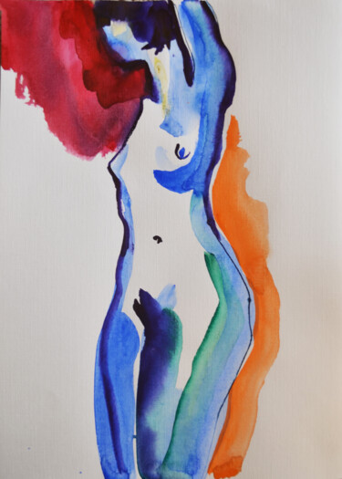 Peinture intitulée "Nude watercolor 0002" par Margarita Felis, Œuvre d'art originale, Aquarelle