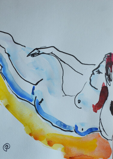 Картина под названием "Nude watercolor 0054" - Margarita Felis, Подлинное произведение искусства, Акварель