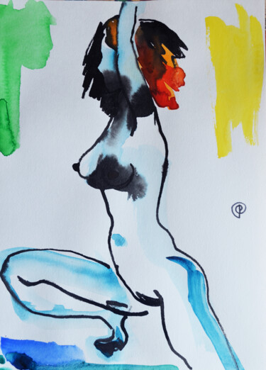 Schilderij getiteld "Nude watercolor 0086" door Margarita Felis, Origineel Kunstwerk, Aquarel