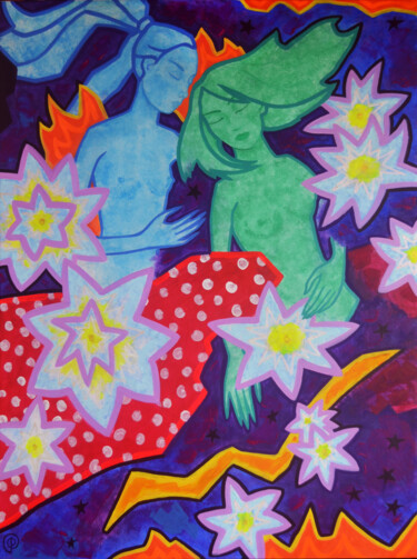 Peinture intitulée "Lotoses" par Margarita Felis, Œuvre d'art originale, Acrylique