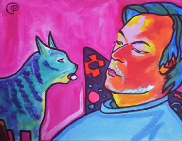 Ζωγραφική με τίτλο "Man and cat" από Margarita Felis, Αυθεντικά έργα τέχνης, Ακρυλικό