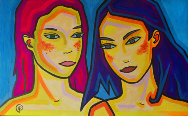 Painting titled "Double portrait on…" by Margarita Felis, Original Artwork, Acrylic