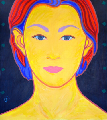 Painting titled "Self portrait on bl…" by Margarita Felis, Original Artwork, Acrylic