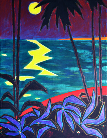 Pintura intitulada "Tropical landscape" por Margarita Felis, Obras de arte originais, Acrílico