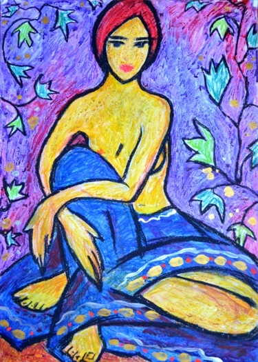 Painting titled "Nude on paper4" by Margarita Felis, Original Artwork, Wax