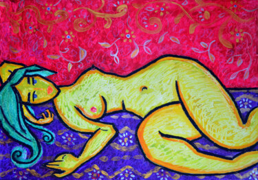 Painting titled "Nude on paper5" by Margarita Felis, Original Artwork, Wax