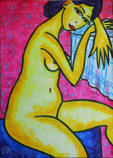 Schilderij getiteld "Nude woman on pink" door Margarita Felis, Origineel Kunstwerk, Acryl