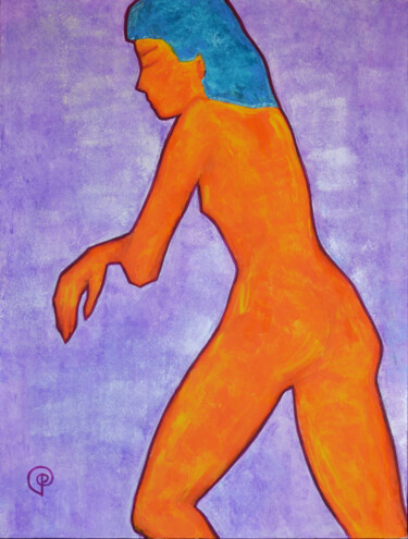 Painting titled "Nude back on lilac" by Margarita Felis, Original Artwork, Acrylic