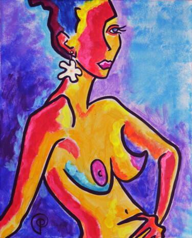 Malarstwo zatytułowany „Nude with an earring” autorstwa Margarita Felis, Oryginalna praca, Akryl