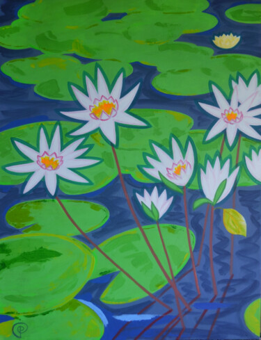 Painting titled "Water lilies" by Margarita Felis, Original Artwork, Acrylic