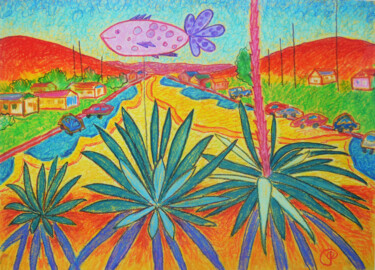 Dibujo titulada "Arizona landscape w…" por Margarita Felis, Obra de arte original, Pastel