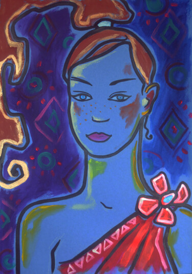 Рисунок под названием "Girl in a red gown" - Margarita Felis, Подлинное произведение искусства, Акрил
