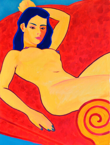Painting titled "Nude on a couch" by Margarita Felis, Original Artwork, Acrylic