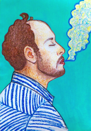 Disegno intitolato "Smoking man" da Margarita Felis, Opera d'arte originale, Pastello