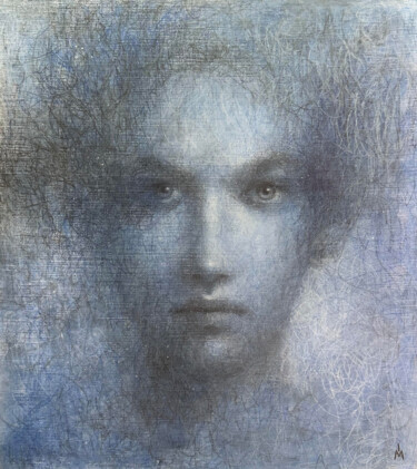 Ζωγραφική με τίτλο "Lunarian" από Margarita Ivanova, Αυθεντικά έργα τέχνης, Μολύβι Τοποθετήθηκε στο Ξύλινο φορείο σκελετό