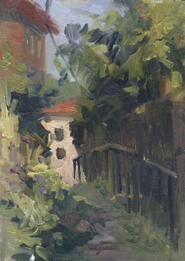 Painting titled "Tuscan little street" by Margarita Simonova, Original Artwork, Oil