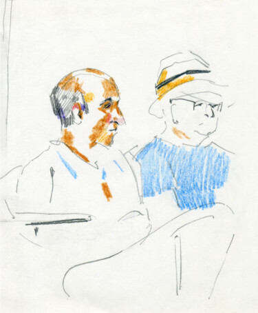 Dessin intitulée "Italians in a cafe" par Margarita Simonova, Œuvre d'art originale, Crayon