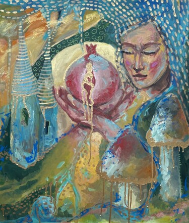 Schilderij getiteld "Oil painting "Pomeg…" door Margarita Smirnova Kvintessa, Origineel Kunstwerk, Olie