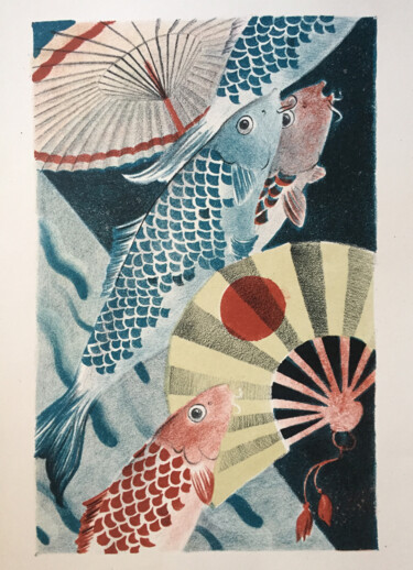 Druckgrafik mit dem Titel "Japanese motives" von Margarita Suliaeva, Original-Kunstwerk, Lithographie