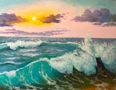 Malarstwo zatytułowany „Sea waves” autorstwa Aleks Margjini, Oryginalna praca, Olej