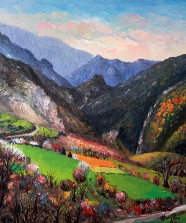 Pintura titulada "village of Albania" por Aleks Margjini, Obra de arte original, Oleo