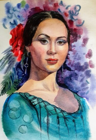 图画 标题为“Portrait of a femal…” 由Margo Miro, 原创艺术品, 水彩