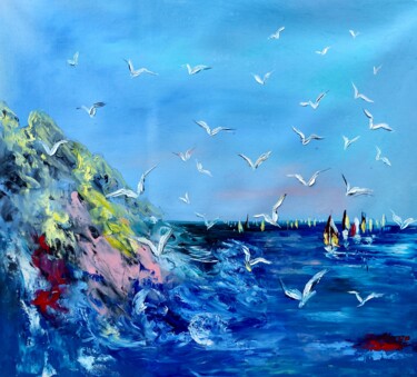 Painting titled "Return with the sea…" by Margo Tartart, Original Artwork, Oil