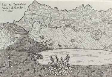 Zeichnungen mit dem Titel "Lac de Tavaneuse -…" von Margot Thuy, Original-Kunstwerk, Marker
