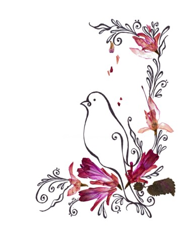 Dibujo titulada "Oiseau stylisé" por Marguerite Vanasse (Maggie), Obra de arte original, Tinta