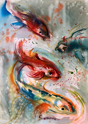 Картина под названием "Poisson" - Mari Skakun, Подлинное произведение искусства, Акварель