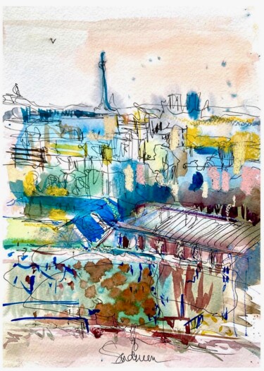 Painting titled "A Paris" by Mari Skakun, Original Artwork, Watercolor