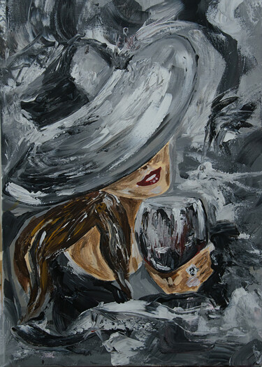 Schilderij getiteld "Women and Wine" door Maria Afanassiev, Origineel Kunstwerk, Acryl